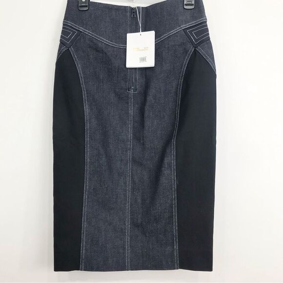Diane Von Furstenberg InBan Design Band Zip Front Fitted Denim Jean Pencil Skirt - Picture 6 of 16